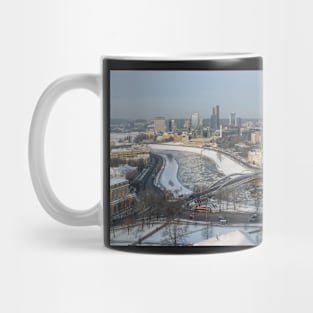 Snowy Vilnius and river Mug